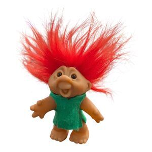 Vintage Dam 1986 Red Hair Troll Doll Green Felt Outfit Figure Norfin 4.5"